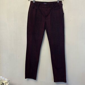 NYDJ burgundy animal print skinny denim jeans Size 10 New